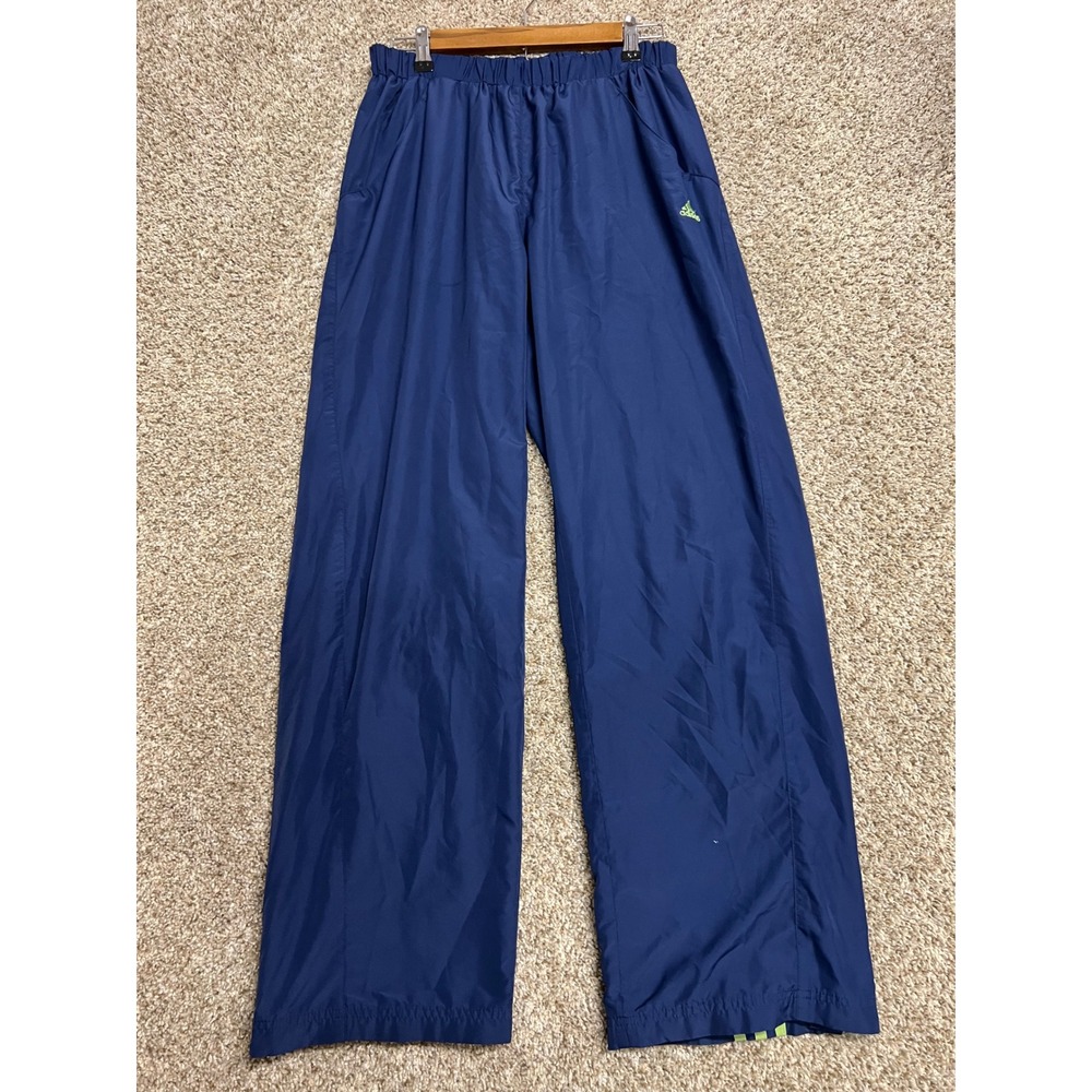 Adidas Mens Navy Blue Wind Pants Mesh Lined Lime Green Stripes Track XL